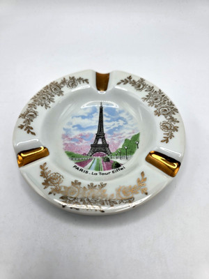 Vtg. France Limoges Porcelain Paris Eiffel Tower Ashtray, 4''