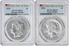 2024 Morgan and Peace Silver Dollar 2-Coin Set MS70 First Day of Issue PCGS