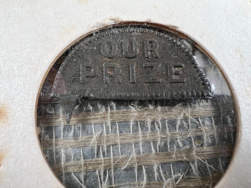 Our Prize Vintage Tin Tobacco Tag Embossed
