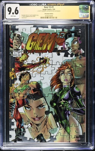 PRIMO: GEN 13 #1 JSC Campbell SIGNED chromium Image comic 1995 NM+ 9.6 CGC JSA