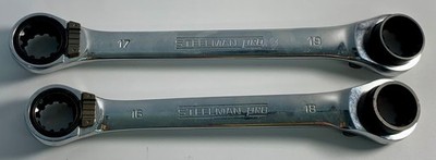 (2) STEELMAN PRO Double Box Reversible Ratcheting Wrench 17mmx19mm, 16mmx18mm