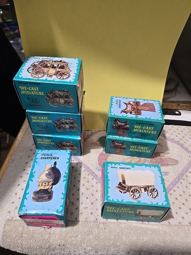 Vintage Die Cast Miniature Pencil Sharpeners Lot Of 7 In Boxes