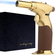 Gold-Brown Refillable Butane Torch with Ignition Lock - Perfect Culinary Tool