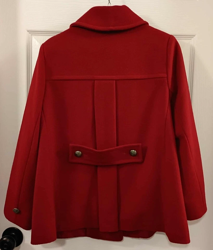Women's Michael Kors Red Wool Blend Classic Capelet Swing Pea Coat Sz.10 Refined - Image 2 of 4