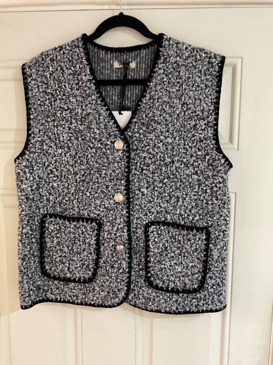 New Made in Italy Lagenlook Black/White Stitch Pocket Gilet One