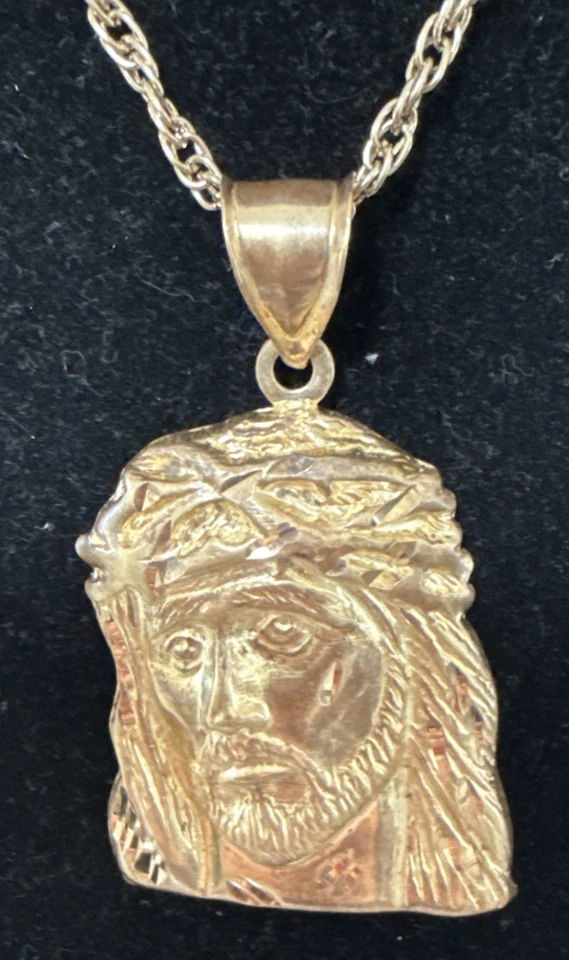 Collar Grande Tono Oro Brillante Colgante de Jesús (2") (16") Foto 2 de 4