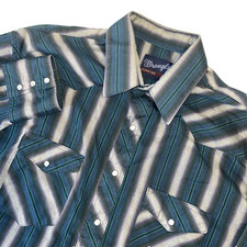Vintage Wrangler Western Stripe Shirt Long 17 35 X-Long Tails XL Pearl Snap