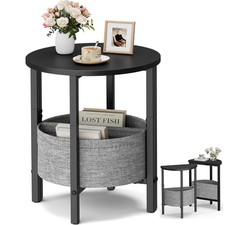 Small Round Side Table End Table, Tall Accent Table with Storage Basket, Set ...