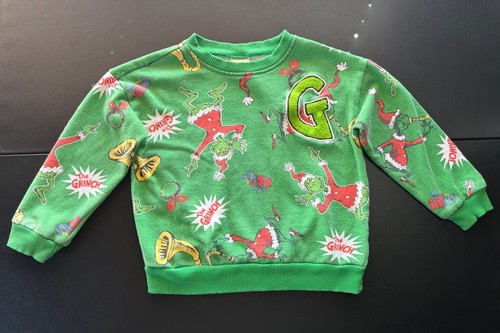 Dr Seuss The Grinch Kids Size 5 Green Christmas Sweatshirt Chenille G Holiday