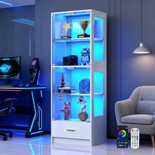 Display Cabinets with Glass Doors & RGB Lights,4 Tier Curio & Bookcase Yfnvsatdt