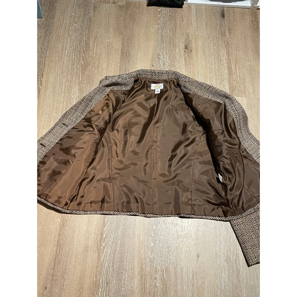 Talbots Womens Brown Tweed Lined Wool Blend Blazer Career Office Size 14 EUC - Image 4 of 4