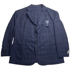 Stafford Big  Tall Mens 54R Navy Windowpane Wool Blend Sport Coat Blazer NWT