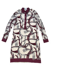 Gucci Dress Shirt Silk Size 36 Long Sleeve Ivory Burgundy Vintage Authentic Used