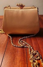 Vintage Jessica McClintock Cocktail Evening Gold Satin Purse W/ Rhinestones EUC