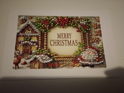 Handgefertigte personalisierte Weihnachtskarte Strass Diamant Kunst Haus Weihnachtsmann 6x4''