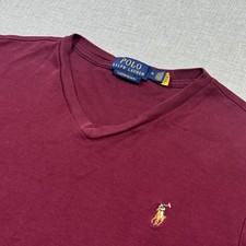 Polo Ralph Lauren T-Shirt Mens Medium Red V-Neck Short Sleeve Cotton Slim Logo