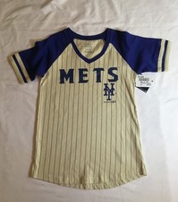 Genuine Merchandise New York Mets White Pin-Stripe T-Shirt Girls XL 14/16