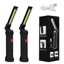 2 Pack Magnetic Base LED COB Work Light Rechargeable Mechanic Torch Flashlight