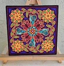 Yarn painting Huichol art - Tutusali Flor Nierika Prayer By Lucia Wenima