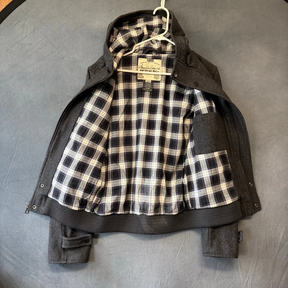American Rag Wool Blend Jacket Bomber Plaid Lined Hooded Mens Small Preppy Thick - Image 2 of 4