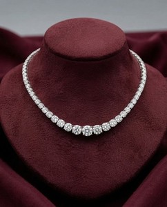 Authentic 32.00Ct Graduated Moissanite Tennis Necklace, 14K White Gold Plated Round Cut