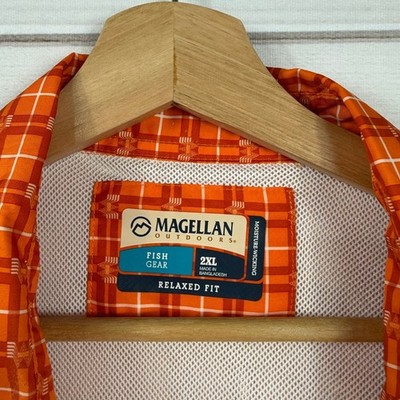 Chemise Magellan Taille L – Orange/blanc – Manches Courtes – Pêche/Fishing