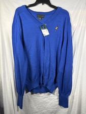 NWT Vintage 90s IZOD CLUB Blue cotton made in USA v-neck MR PEANUT Sweater XL