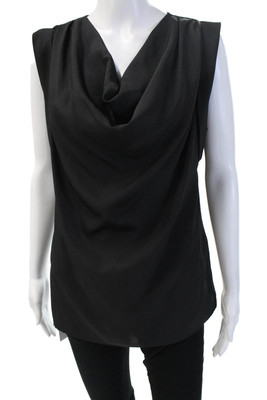 Sisley Women Classic Black Sleeveless Button Solid Polyester Blouse Size S