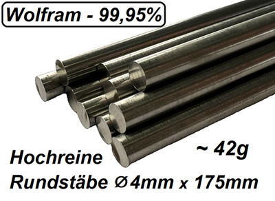 Wolfram 99,95% | ~42g Hochreines Metall | Rundstäbe  4x175mm | Element 74 W