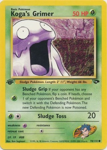 Pokemon Card - Gym Challenge 78/132 - KOGA'S GRIMER (common) **1st Edition** -NM