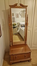 Vintage Solid Pine Younger Furniture Free standing Cheval Mirror with Drawer