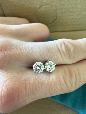 1 kt echte zertifizierte runde Moissanit-Solitär-Ohrstecker 14 K Weißgold neu