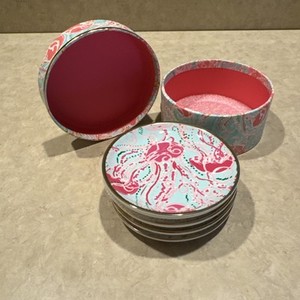 Lilly Pulitzer 4 Ceramic Coaster Trinket Tapas Plates Jellies Be Jammin Blue