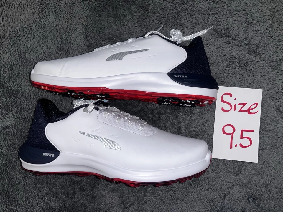Zapatos de golf Puma talla 9,5 rojos/blancos/azules nuevos con etiquetas Foto 2 de 4