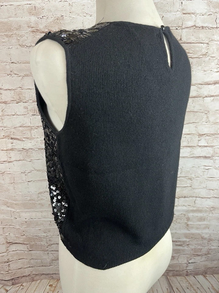 Suéter Vintage Esprit Top Negro Lentejuelas Sin Mangas Lana Años 80 Fiesta Y2K Glamour L Foto 3 de 4