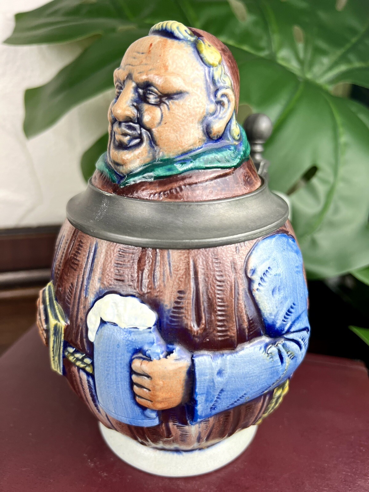 Vintage Lidded Gerzit Gerz Beer Stein Friar Monk Book Bible Germany Stoneware