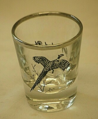 Ring Necked Pheasant Whiskey Shot Glass Silver Rim Federal Bar Barware