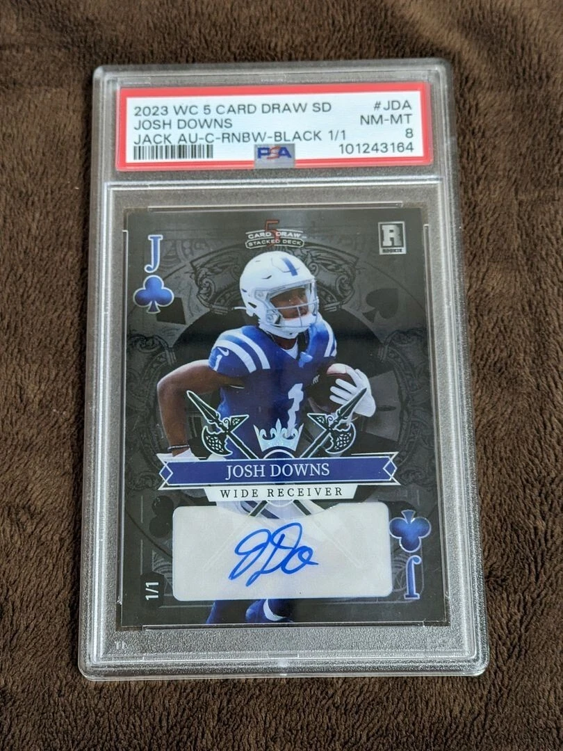Josh Downs Wild Card 5 Card Draw Stacked Deck Jack Autographs #JDA Blue Jersey-Club-Rainbow Foil-Black 1/1