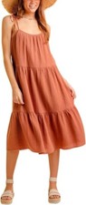 Women's Summer Spaghetti Straps Dress Cotton Blend Cinched Flowy Midi Sundress