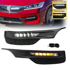 LED Fog Lights For 2016 2017 Honda Accord 4DR Bumper Turn Signal Lamps w/Wiring