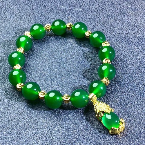 Jade Grün Perlen Charm Armband 18K Vergoldete Kette Handarbeit Edelstein Geschenk - Bild 6 von 10
