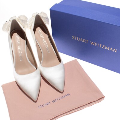 Stuart Weitzman NWD Forever Crystal Bow 75 Heels Size 9.5 US in White Satin