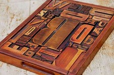 Unique Collage composition letterpress wood type characters drawer printing rare