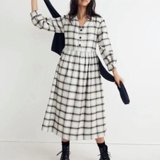 Madewell Flannel Button Front Midi Dress With Pockets Size 2 Women