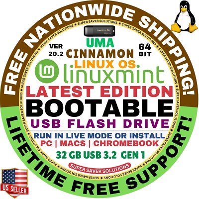 Linux MINT 20.2 USB UMA Cinnamon 64-Bit Live Boot, Full Install MAC, PC