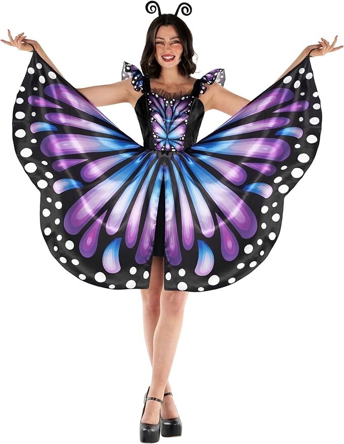 Disfraz de mariposa para mujer + diadema adulto ninfa Halloween vestido elegante XS - 3XL