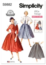 Simplicity S9882 Vintage 1950's Pleated Full Skirt & Jacket Bolero Pattern 9882