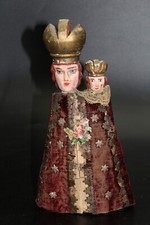 alte Holzscheit Madonna, Pribram im Stoff-Kleid 19.Jahrhundert, Böhmen