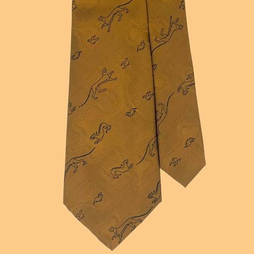 Brioni Gold Krawatte-Panther Vögel Art Deco Tiermotiv Seide Italy Krawatte mit Box - Bild 3 von 12