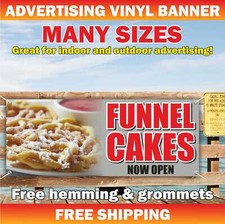 FUNNEL CAKE Advertising Banner Vinyl Mesh Sign hot warm crisp delicious Sundaes